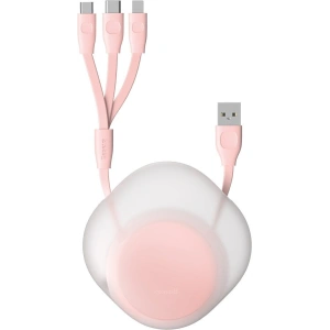 Zwijany kabel USB 3w1 Baseus Let\'s go Little Reunion, Lightning / USB-C / micro USB, 3A, 0,85m (biało-różowy)